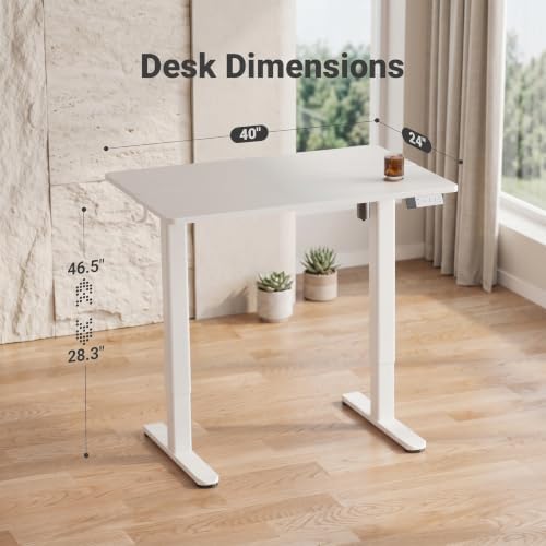 Claiks Electric Standing Desk, 40x24 Inch, White