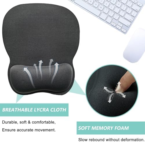 Mouse Pad with Wrist Support, Ergonomic Mousepad with Comfortable Memory Foam Wrist Rest Cushion, Relieve Wrist Pain, Non-Slip Rubber Base Gaming Mice Pad for Home Office Computer Laptop, Grey