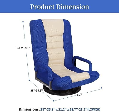 ZENY Swivel Gaming Chair 360 Degree Multipurpose Floor Chair with Armrest, Adjustable 5 Positions Folding Lazy Sofa Lounger Chairs for TV, Reading, Playing Video Games