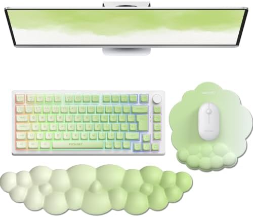 TECKNET Cloud Wrist Rest & Ergonomic Mouse Pad, Cloud Keyboard Wrist Rest with Non-Slip Base, PU Leather Memory Foam Wrist Pad for Keyboard and Mouse, Pain Relief for Typing, Gaming, Green