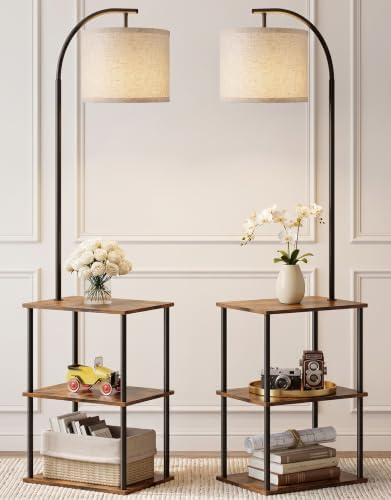 Floor Lamp with Table 2-Pack, Nightstands End Side Table for Living Room