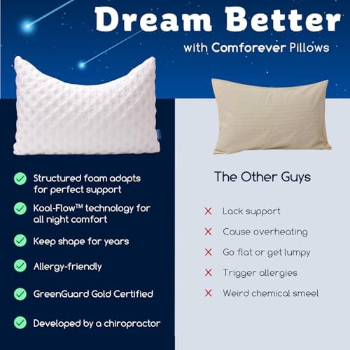 KUCEY Cooling Side Sleeper Pillow for Neck and Shoulder Pain, Luxury Shredded Memory Foam Curved Bed Pillows for Sleeping Set of 2- Adjustable King Size- Washable Cover Crescent White