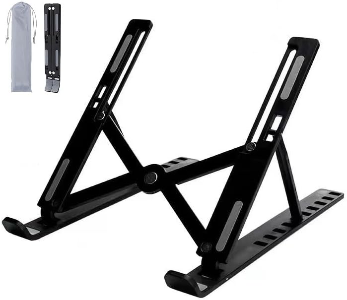 Laptop Stand for Desk, Adjustable Foldable Portable Laptop Riser, ABS+Silicone Ventilated Cooling Notebook Holder for 10-17.3” Laptops & Tablets (Black)