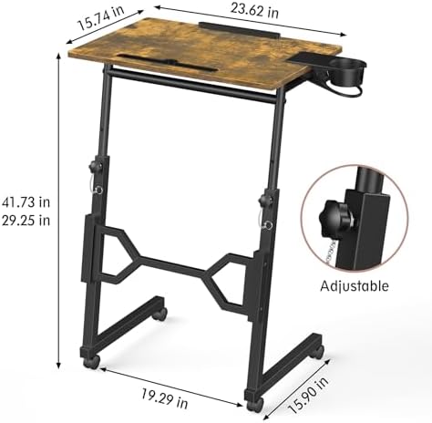 Enayplon Small Standing Desk with Wheels, Portable Treadmill Desk, Rolling Desk Adjustable Height for Laptop, Mobile Standing Table for Walking Pad, Bedside Table