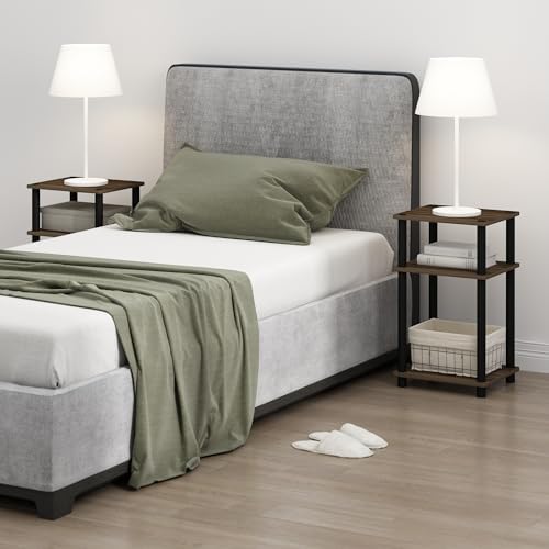 Furinno JUST Toolless 3-Tier Night Stand, Open Storage, Columbia Walnut