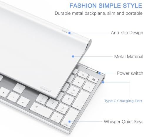 Vssoplor Wireless Keyboard and Mouse, Rechargeable Ultra Slim, White Silver