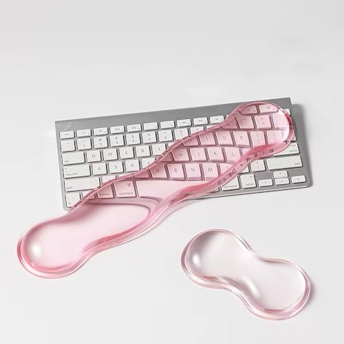 Mouse Pad with Wrist Rest, Soft Cloud Gel Keyboard Mouse Pad Set with Hand Wrist Support, Cute Non Slip Office Desk Accessories for Comfort/Pain Relief/Computer/Laptop (Pink Wave)