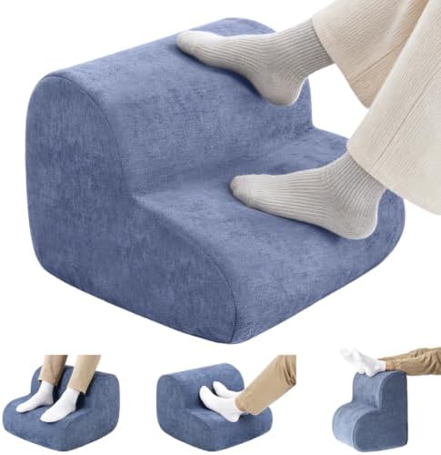 Foot Rest for Under Desk at Work, Ergonomic 2-Height Sponge Foot Stool for Office, Home, Sofa & Gaming Chair, Desk Accessories Footrest Cushion to Support Legs, Relax Ankles & Relieve Pain(A-Blue)