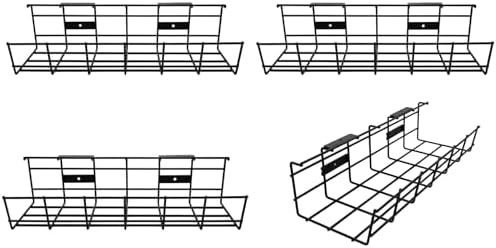 Under Desk Cable Management- 4 Pack Cord Organizer. Metal Wire Cable Management Tray for Office, Studio and Home. Super Sturdy Under Table Cable Managements - Black Cable Organizer