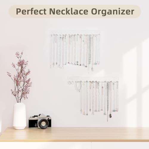 Acrylic Necklace Holder 4 Pack Wall Mounted Necklace Organizer Hanging Jewelry Organizer with 17 Hooks for Necklaces, Bracelets, Rings and Bangles Display (14.17 inch)