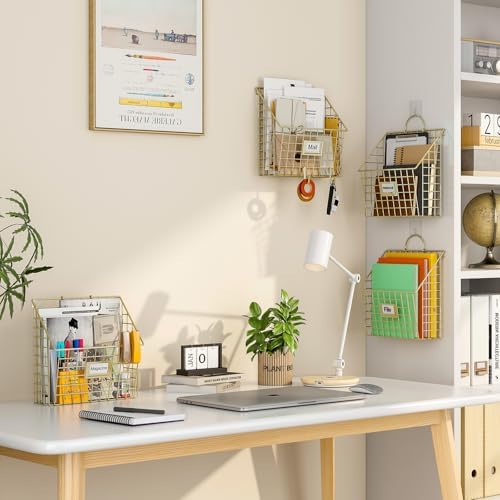 4 Packs Hanging Wall File Organizer with Hooks, Magazine Rack ,Mail Basket