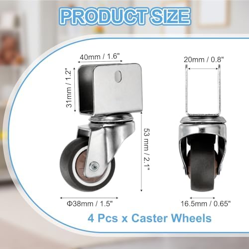 PATIKIL 1.5 Inch Caster Wheels, 4 Pcs Swivel Casters with 0.8" U Bracket Opening 55 Lb Capacity Per Caster for Furniture Office Chairs Carts and Cabinets, Brown