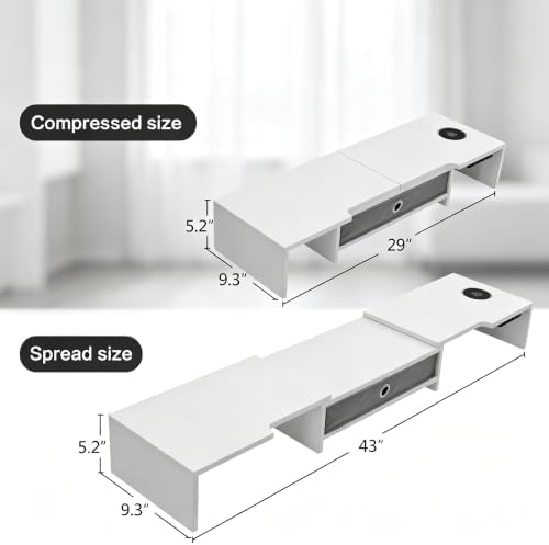 LAPTAIN Dual Monitor Stand Riser with Drawer, Adjustable Desk Organizer
