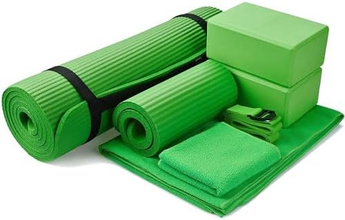 BalanceFrom 7-Piece Yoga Set with 71x24x0.5 Inches Extra Thick Mat and Carrying Sling – Includes 2 Blocks, Stretch Strap, 2 Towels, and Knee Pad for Home, Studio, and Gym Workouts