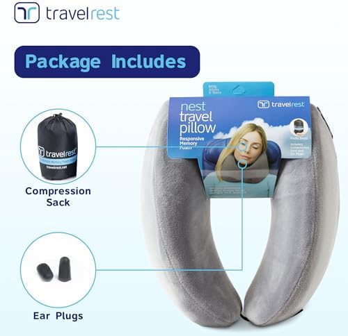 TRAVELREST Nest Neck Pillow Travel Essentials - Memory Foam Support - Grey