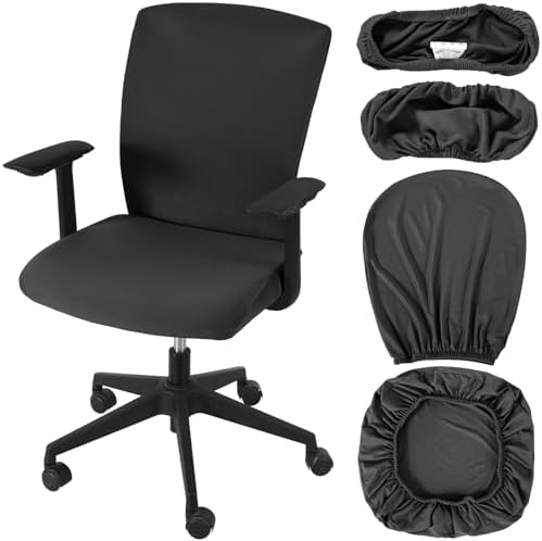 Tallew 4 Pcs Office Chair Covers Set Computer Universal Protective Stretchable Chair Seat Covers Desk Armrest Cover Slipcovers Pads Office Cushion Backrest for Rotating(Regular,Dark Grey)