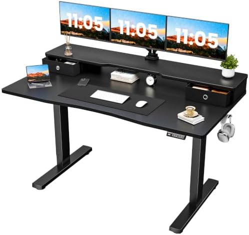 Realbear 60x30 Inch Electric Standing Desk with Drawers, Black