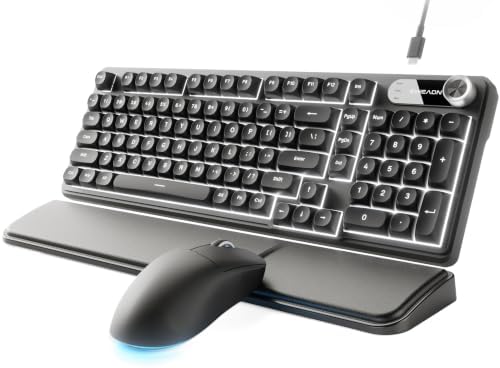 EWEADN Wired Keyboard and Mouse Combo with Detachable Wrist Rest - Black