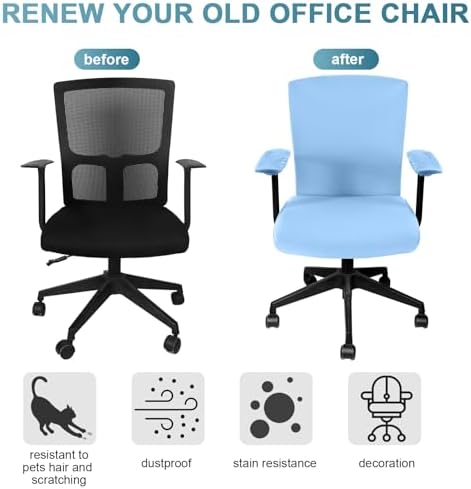 Tallew 4 Pcs Office Chair Covers Set Computer Universal Protective Stretchable Chair Seat Covers Desk Armrest Cover Slipcovers Pads Office Cushion Backrest for Rotating(Regular,Blue)