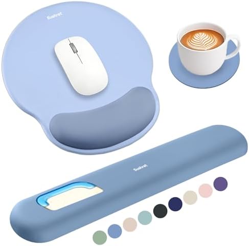 Sushret Mouse Pad and Keyboard Wrist Rest, 3-in-1 Gel Memory Foam Ergonomic Mouse Pad with Wrist Rest Set,Gaming Mousepad Arm Cushion Support for Computer Office Desk Accessories Cute Setup,Sky Blue