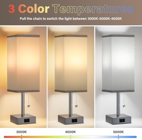 Fenmzee Bedside Lamp for Bedroom Set of 2 - Grey Table Lamp for Nightstand