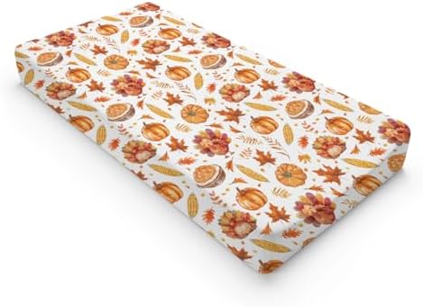 Watercolor Thanksgiving Turkey Pumpkin Corn Leaves Pattern Baby Changing Pad Cover, Unisex Fall Winter Holiday Nursery Diaper Changing Table Pad Mat Sheet for Boys Girls-16x32