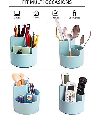 Desk Pencil Pen Holder, 3-Slot 360 Spinning Desk Organizer, Cute Pencil Cup Pot for Office, School, Art Supply - Blue