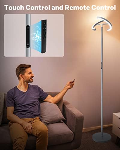 SIBRILLE Silver Floor Lamps for Living Room, Stepless Dimmable Standing Lamp with Touch Remote Control, 22W Rotatable LED Floor Light Tall Uplighter for Bedroom Office, 69'' Modern Room Light