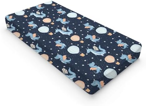 Cartoon Dragons Hot Air Balloons Stars Baby Changing Pad Cover,Unisex Dragon Nursery Diaper Changing Table Pad Mat Sheet for Boys Girls-16x32