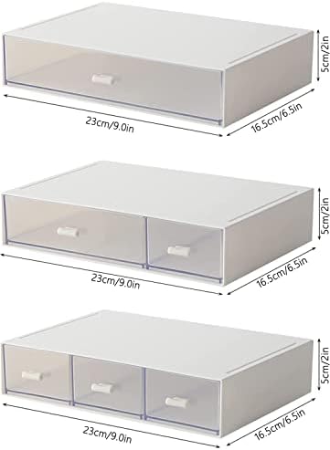 Desk Organizer-3 Tier Stackable Storage Drawers with 6 Compartments White Compact Desk Storage Drawers Great for Makeup Storage Bathroom Organization Accessories Etc (White)