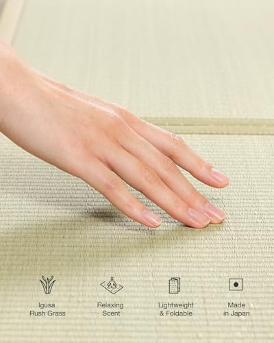 FULI Japanese Tatami Mattress, Foldable Igusa Rush Grass, Natural, Queen