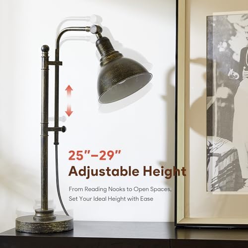 VONLUCE Rustic Desk Lamp, Adjustable Industrial Table Lamp for Home Office