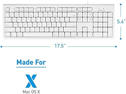 Macally Full-Size USB Wired Keyboard for Mac Mini/Pro, iMac Desktop Computer, MacBook Pro/Air Desktop w/ 16 Compatible Apple Keyboard with Numeric Keypad, Rubber Domed Keycaps - Spill Proof
