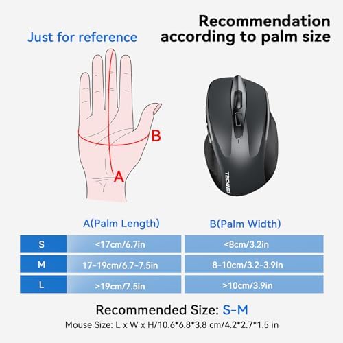 TECKNET Wireless Mouse, 2.4G Ergonomic Computer Mouse, 2600 DPI, Grey
