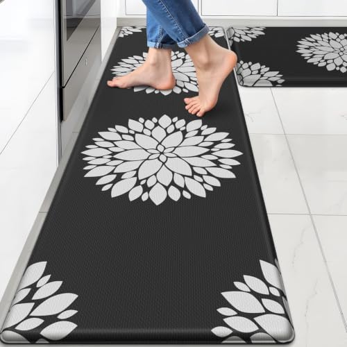 2PCS Kitchen Mats for Floor, Anti Fatigue Non-slip Larger Black Rug