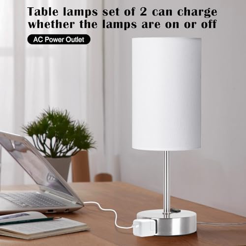ZJOJO Table Lamps for Bedroom Set of 2, Bedside Small Lamps with AC Outlet