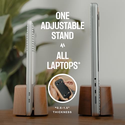 COREMINDED Adjustable Vertical Laptop Stand for Desk, Wooden Laptop Holder, MacBook Pro Stand, Wood Mac Air Dock (Solid Oak)