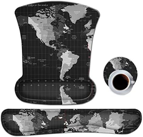 ToLuLu Keyboard Wrist Rest Pad Ergonomic Mouse Pad Set, Mouse Pad for Computer Laptop, Non Slip Mousepad Keyboard Wrist Support with Raised Memory Foam for Easy Typing Pain Relief, Cool World Map