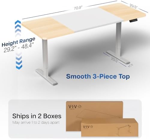 VIVO White/Light Wood 71 x 30 in Standing Desk, DESK-KIT-1G7WC