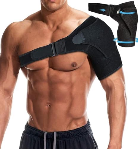 Black Shoulder Brace, Rotator Cuff Support Brace with Ice Pack Insertion Capability, Pressure for Preventing Strains and Dislocation, Alleviating Shoulder Pain, Adjustable Fit for Men and Women (Black)