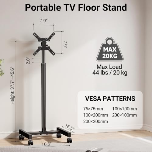 BONTEC Rolling TV Stand with Tilt,Mobile TV Stand Wheels for 13-49 Inch TVs