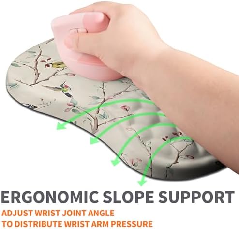 Ergonomic Joint Wrist Support Mouse Pad with Memory Foam Cushion Massage Bump, Carpal Tunnel Pain Relief Mousepad Slope Design for Wrist Rest, 11.8x7.9 in, Butterfly Hummingbird