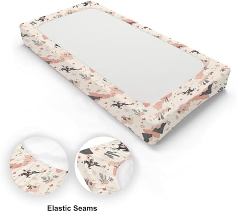 Cartoon Western Cactus Horse Mountains Hearts Baby Changing Pad Cover, Unisex Western Nursery Diaper Changing Table Pad Mat Sheet for Girls-16x32