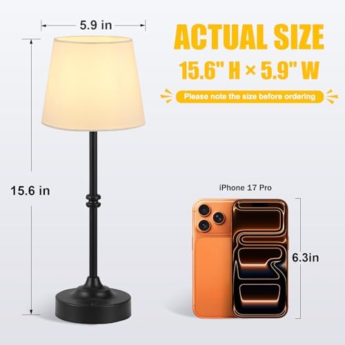 Kakanuo Rechargeable Cordless Table Lamp Black - 1 Pack 4000mAh Battery Operated Lamp, 3000K Warm Light, Touch Control Stepless Dimming, for Bedside, Dining Table, Home Decor