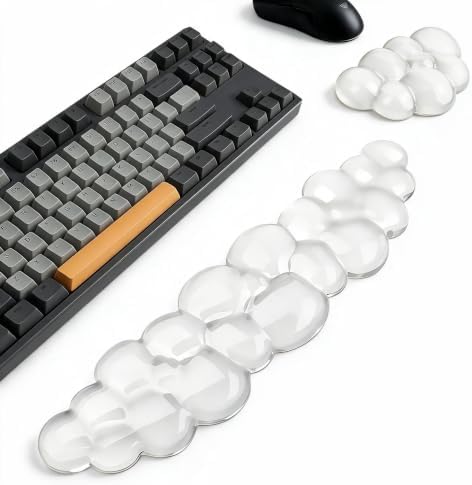 Cloud Keyboard and Mouse Wrist Rest Set, Clear Gel Keyboard Mouse Wrist Rest Support Pad for Typing Pain Relief, Cute Aesthetic Desk Decor Accessory for Home Office Dorm (Clear)