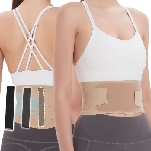 RANDY SUN Slim Fit Back Brace with EVA Comfort Pad, Breathable Lightweight Lumbar Support for Women & Men, Invisible Waist Support Belt for Work & Daily Use Light Taupe M/L(Waist:28"-32")
