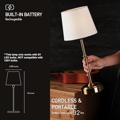 O'Bright Seraph Cordless Rechargeable LED Table Lamp, Antique Brass