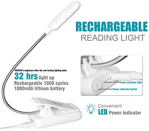 VAVOFO Rechargeable Reading Light, Clip on Book Light for Reading in Bed
