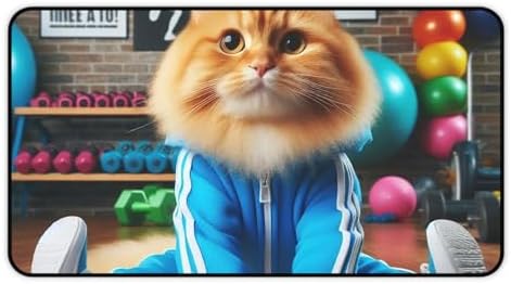 Cat in a Tracksuit Stretching Before a Workout Vibrant Desk Mat for Adults