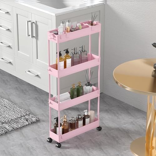 SPACELEAD 2-piece Set Slim Storage Cart 3 Tier,Bathroom Organizer Rolling Utility,Mobile Shelving Unit Slide Out for Office, Kitchen, Laundry Room & Narrow Places